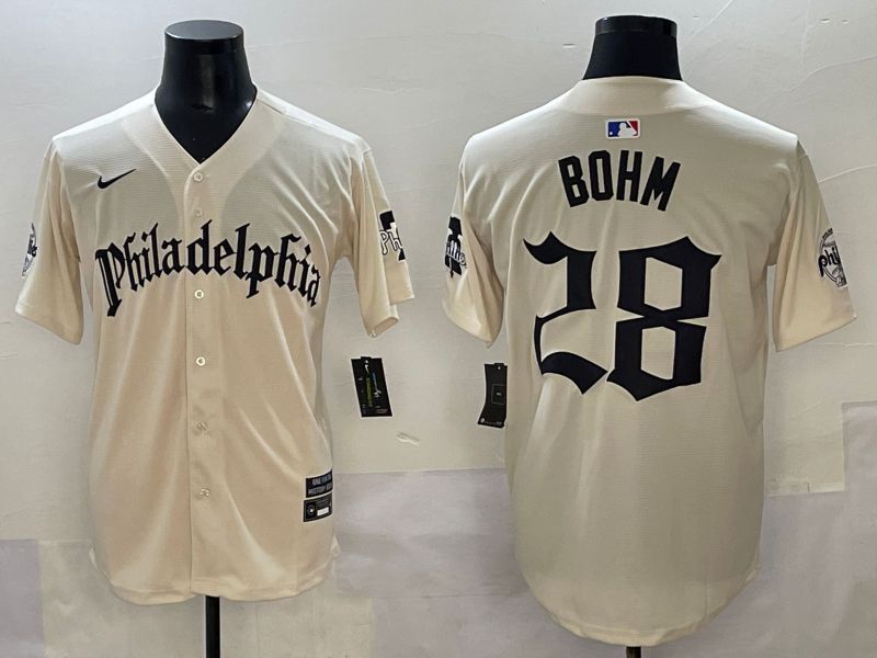 Men 2025 Philadelphia Phillies #28 Bohm Cream Five generations Joint Name Nike MLB Jersey style 1